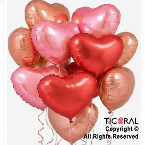 SET DE GLOBOS METALIZADOS CORAZON COMBINADOS ROJO ROSA ROSA GOLD x 10 UNIDADES